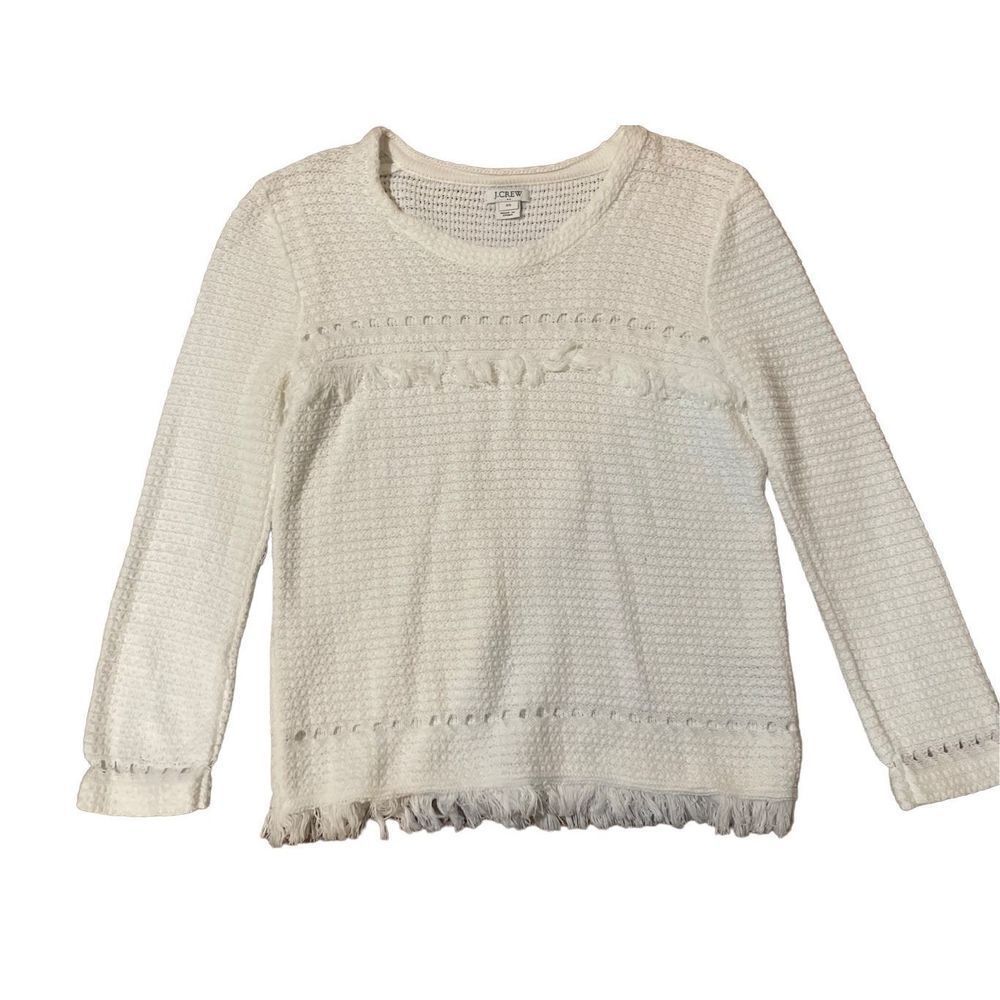 J. Crew ivory white cut out sweater with fringe detail XS